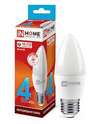 Лампа светодиодная LED-СВЕЧА-VC 4Вт 230В Е27 4000К 360Лм IN HOME