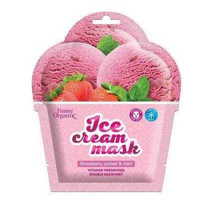 
                                Тканевая маска для лица Funny Organix Мороженое Strawberry Sorbet & Mint Морозная свежесть 22 г