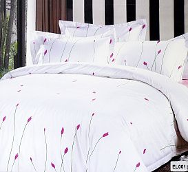 Комплект постельного белья евро.Розовые цветы на белом(с ушками)