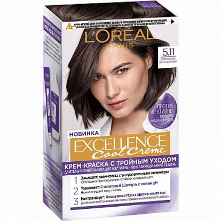 
                                Краска для волос L'Oreal Excellence Cool Creme оттенок 5.11 Ультрапепельный светло-каштановый